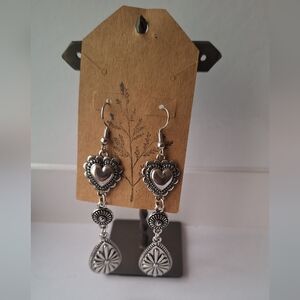 Silver Heart Concho Dangle Earrings